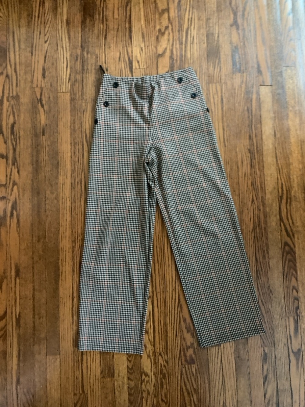 High-Waist Plaid Wide Leg Trousers - Black, White, Brown - women’s large tall